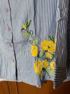 Blue Stripes Embroidered Shirt - XL