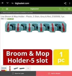 Broom & Mop Holder - Plastic, 5 Slots