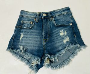 High-waist Ripped Denim Shorts