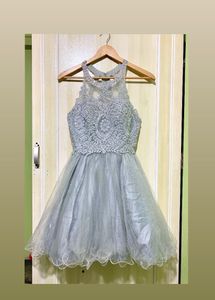 Silver Halter Neck Party Dress