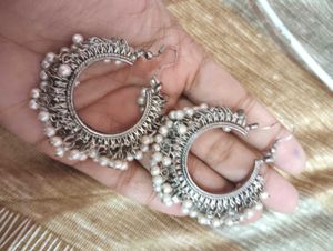 Silver Hoop Earrings with Pearls
