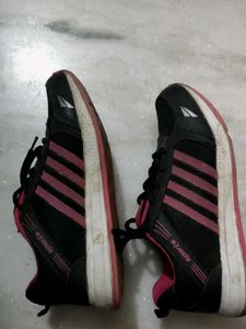 Black &amp; Pink Striped Running Shoes