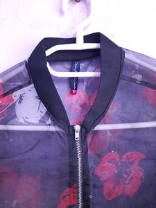 Zip Up Sheer Organza Bomber Jacket