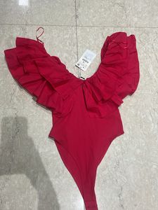 Zara Red Ruffle Bodysuit - Size M