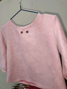 Pink Eyelet Sleeve Crop Top Velvet Like New