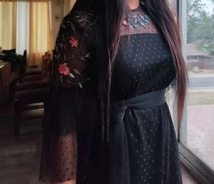 Black A-line Net Dress Without Belt