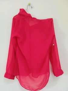 Sheer Pink Button-Down Top