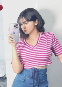 Pink Striped Crop Top
