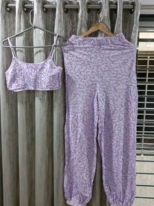 Lilac Beaded Top & Jogger Set Party Wear