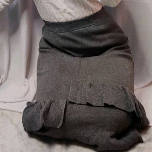 Grey Woolen A-line Skirt with Ruffles in front