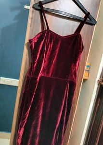 Maroon Velvet Slit Dress