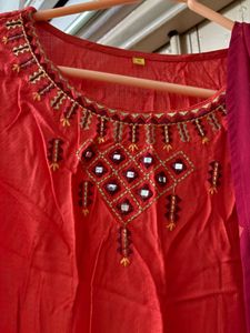 Orange Embroidered Dress With Jacket