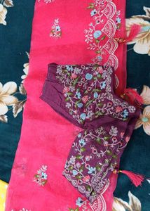 Elegant Pink Embroidered Saree