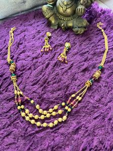 Elegant Layered Gold Tone Beaded Chain Set