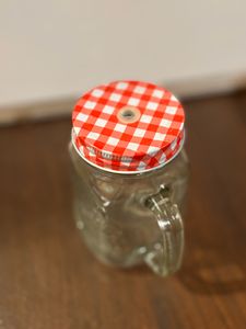 Glass Mason Jar With Red Lid