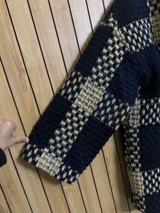 Navy Golden Black Beige Grid Pattern jacket