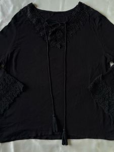 Lace Design Black Full Sleeves Top