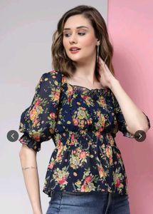 Floral Square Neck Top. In A Good Condition.