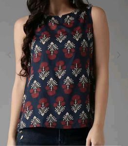 Here And Now Women Navy Blue Printed Top