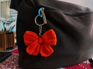 Orange Crochet Bow Keychain🎀