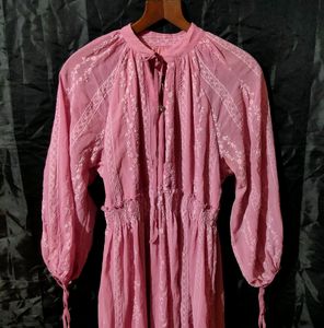 Altered Chikankari Embroidery Pink Georgette Dress