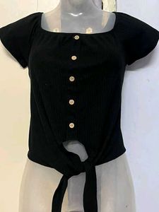 SHEIN BRANDED Black Tie-Front Top