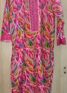Pink Leaf Print Kurta