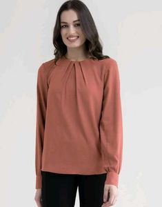 Casual regular sleeves solid women top brown