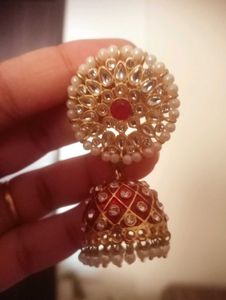 Red &amp; Gold Jhumka Earrings