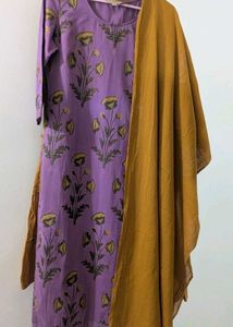 Purple &amp; Mustard Yellow Printed Kurta with Sharara