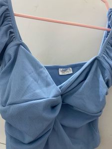 Blue Ruffle Crop Top