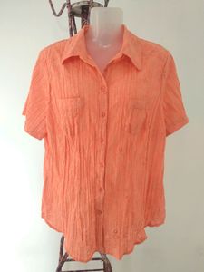 Orange Embroidered Button Down Shirt
