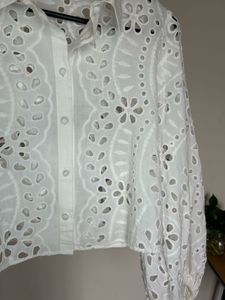 White Eyelet Cropped Blouse