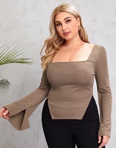 Beige Square Neck Top