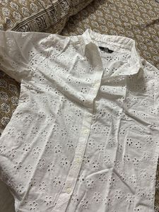 White Eyelet Button-Down Shirt