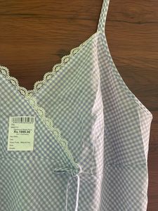 Blue Gingham Lace Trim Sleep Dress