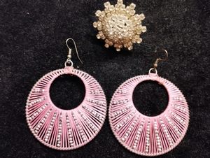 💥 Sale OFFER💥Silver Ring + Pink Earrings