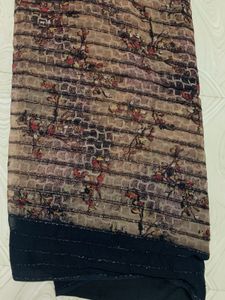 Floral Print Fringed Saree