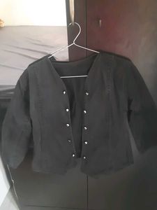 Black Cropped Button-Up Jacket