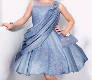 Sparkling Blue Asymmetric Party Frock &amp; Bag