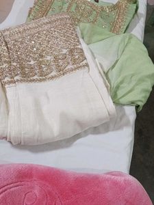 Elegant Green &amp; White Ethnic Suit