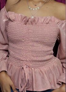Pink Ruffle Smocked Crop Top