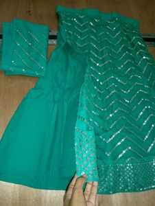 Emerald Green Sequin Unstiched Lehanga