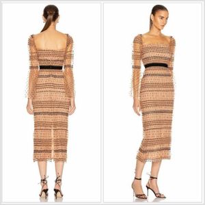 Nude Polka Dot & Striped Mesh Dress