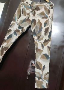 Light Olive Leaves Printed Trouser Pant 32 Waist