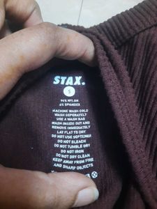 Stax Brown Ribbed Cutout Top