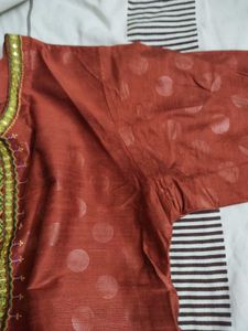 Rust Or Burnt Orange Kurta Mirror Work Polka Dot