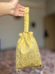 Mustard Brocade Potli Bag