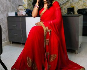 Red Bridal Saree With BLOUSE &amp; PETICOAT