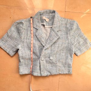 Cropped Tweed Blazer Jacket